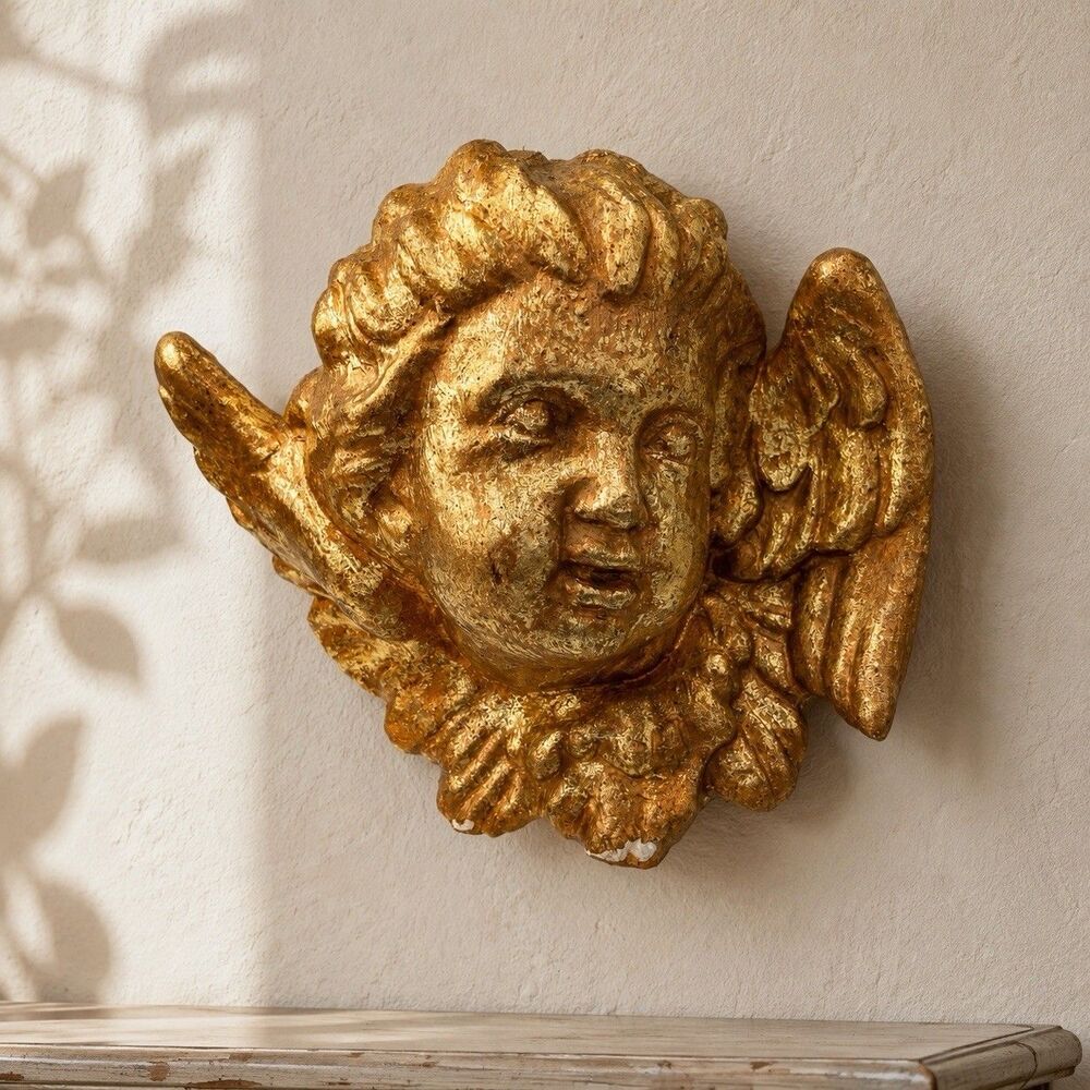 Gold Gilt Cherub Angel Wall Plaque Paper Mache Baroque Rococo 11” Vintage